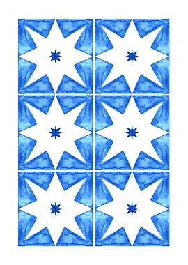 Blue Watercolor Star Tile Pattern