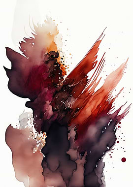 Abstract Watercolor Flame Splash in Red, Brown and Black on White Background
