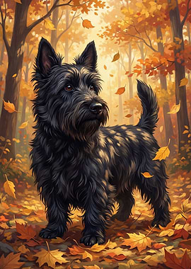 Black Terrier in Autumn Forest