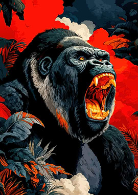 Roaring Gorilla in Jungle