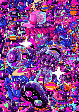 Cyberpunk Robot Character in Colorful Art