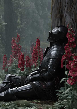Resting Knight in Floral Forest