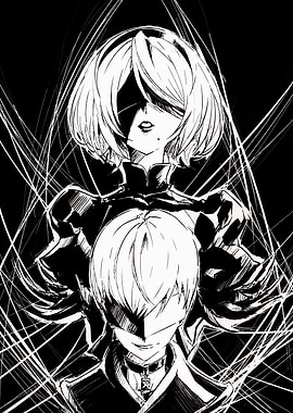 Nier Automata 2B and 9S Illustration