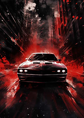 Red and Black Muscle Car