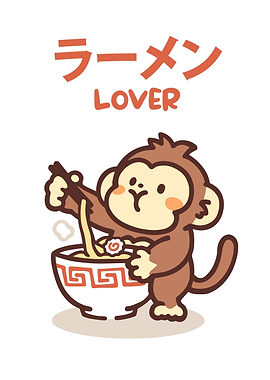 Monkey Ramen Lover Cartoon Illustration