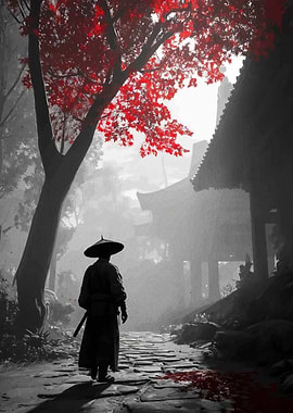 Samurai in Autumn Landscape