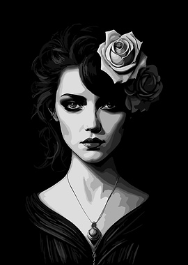 Sheniqua : Monochrome Portrait of a Woman with Roses