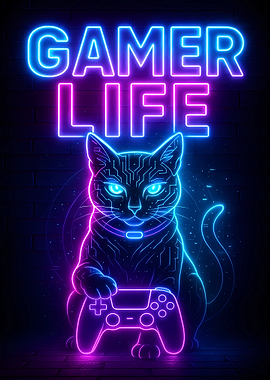 Gamer Life Neon Cat
