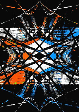 Abstract Geometric Pattern in Black, Blue, Orange