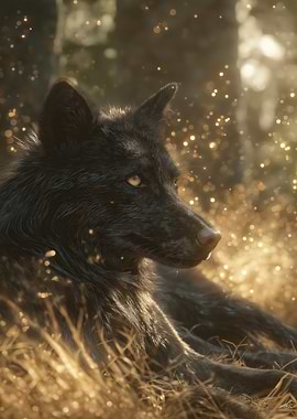 Black Wolf in Golden Light