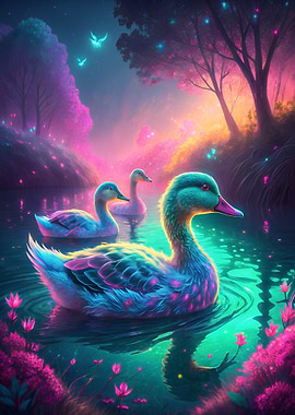 Colorful Ducks in a Magical Lake