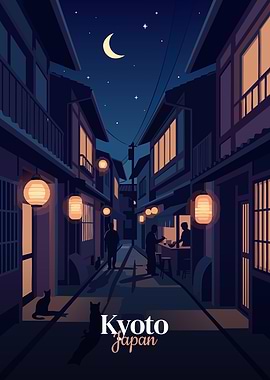 Kyoto Japan Night Street Scene