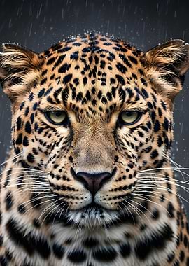 Leopard Portrait in the Rain
