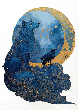 Wolf and Raven Friendship