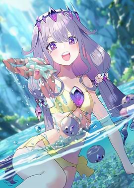 Anime Girl in Water with Crystals