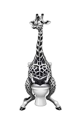 Giraffe on Toilet Reading a Book