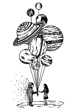 Planets Balloons and Astronaut Art
