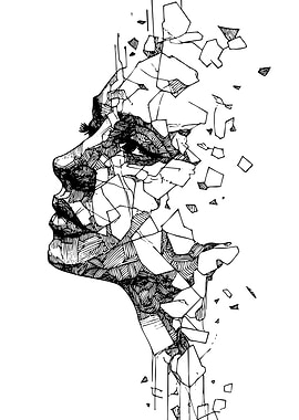 Shattered Profile Black and White Art