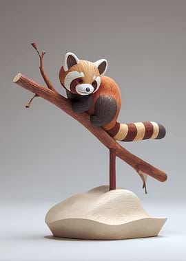 Red Panda on Branch Sculpture