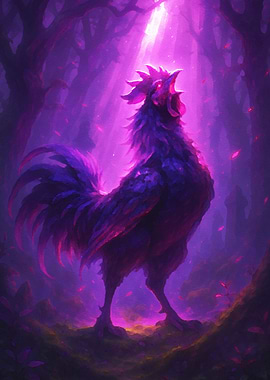 Purple Rooster in Forest