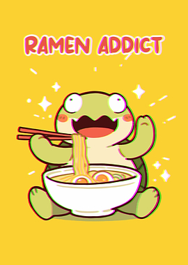 Ramen Addict Turtle Cartoon