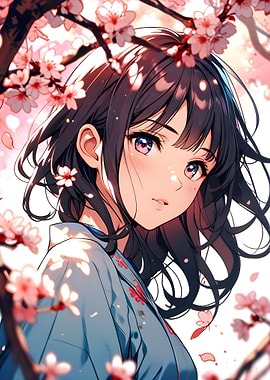 Anime Girl with Cherry Blossoms