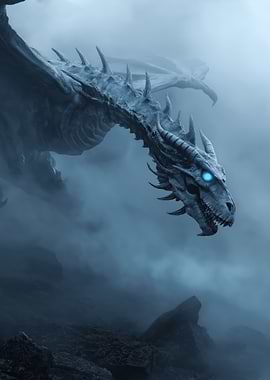 Icy Dragon in Misty Landscape