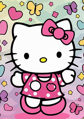 Hello Kitty with Butterflies and Hearts
