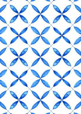 Blue Watercolor Floral Pattern on White