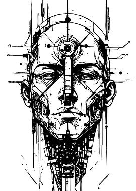 Cyborg Head Black and White