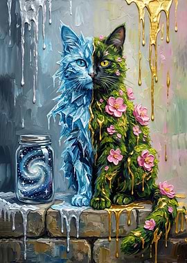 Dual Nature Cat with Floral and Ice