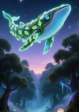 Glowing Whale in Enchanted Forest