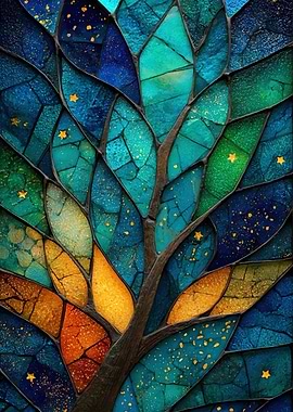 Stained Glass Tree with Stars