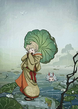 Rainy Day Pond Scene