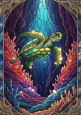 Stained Glass Sea Turtle Illustration