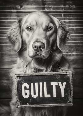 Guilty Golden Retriever Dog Mugshot