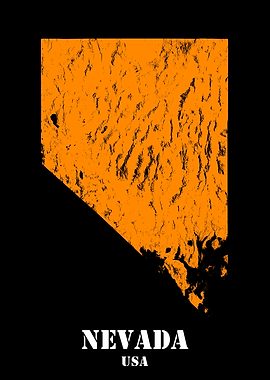 Nevada USA State Minimalist Black Orange Topographic Contour Relief Map featuring terrain in orange color