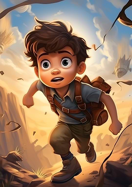 Cartoon Boy Running with Backpack