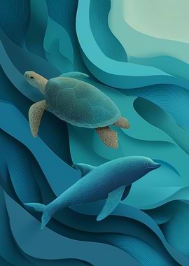 Turtle and Dolphin Ocean Scene
