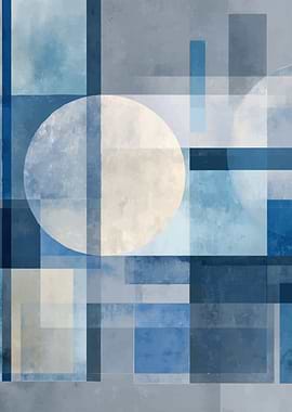 Abstract Blue Geometric Shapes Art