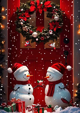 Festive Snowmen at Christmas Door