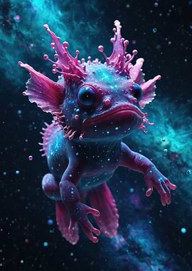 Galactic Axolotl — Neon Cosmic Salamander Digital Art Print
