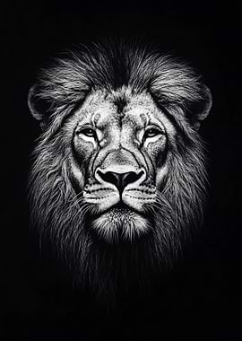 Lion Portrait Black and White