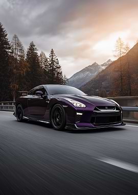 Purple Nissan GT-R on Mountain Road