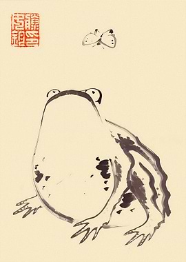 Frog and Butterfly Ink Painting