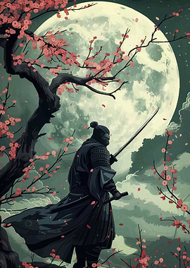 Samurai moonlight cherry blossoms
