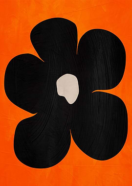 Abstract Black Flower on Orange Background