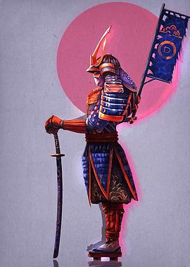 Samurai Warrior with Katana and Banner