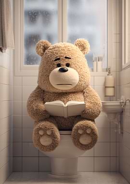 Teddy Bear Reading on Toilet