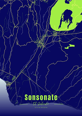 Sonsonate, El Salvador Map Art